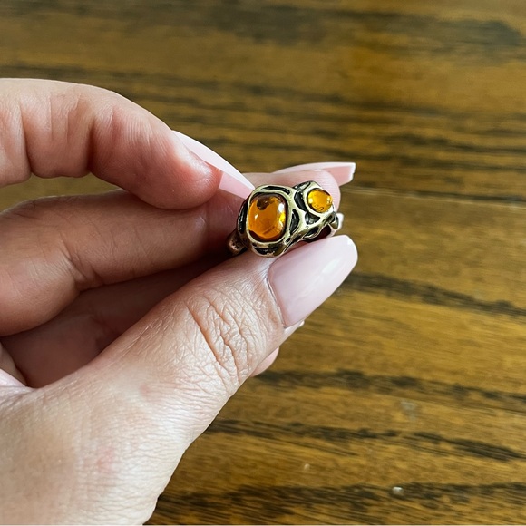 Free People Gloria Brown Amber Stone Ring Size 7 - Picture 5 of 5
